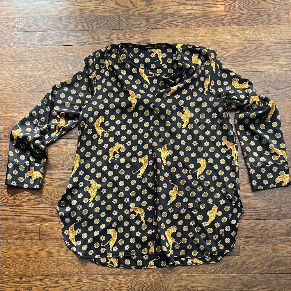 Zara Black and Gold Tiger Print Top